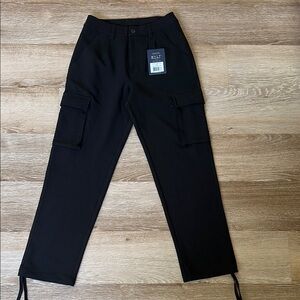BYLT BASICS- Midtow Black Straight Leg Pants with Sturdy Fabric - Cargo Pockets